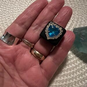 Blue Heart Resin Ring with Glass Stones Incased in Silver Accents